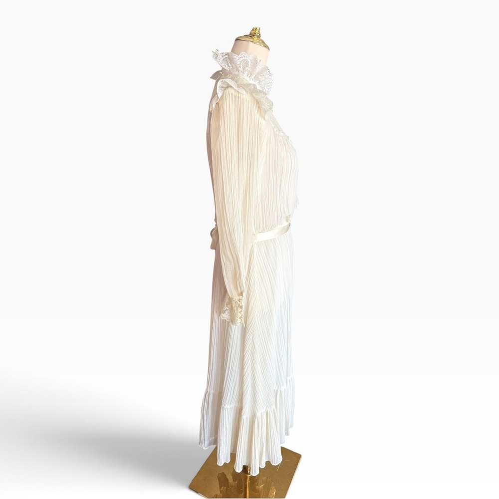 Vintage 70s Act I New York XS/Small Ivory Lace Prairie Wedding Dress Cottagecore - Picture 3 of 13